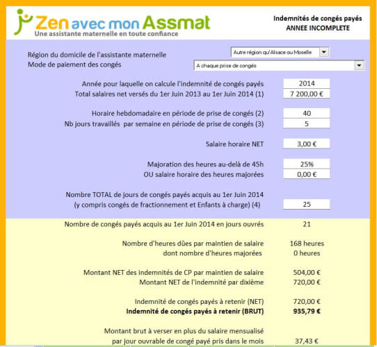 Calculateur de congés assistante maternelle Zen avec mon Assmat